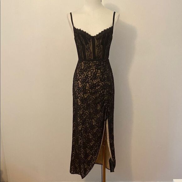 Urban Outfitters Black & Tan Angelica Corset Midi Dress Size Small - Picture 5 of 16